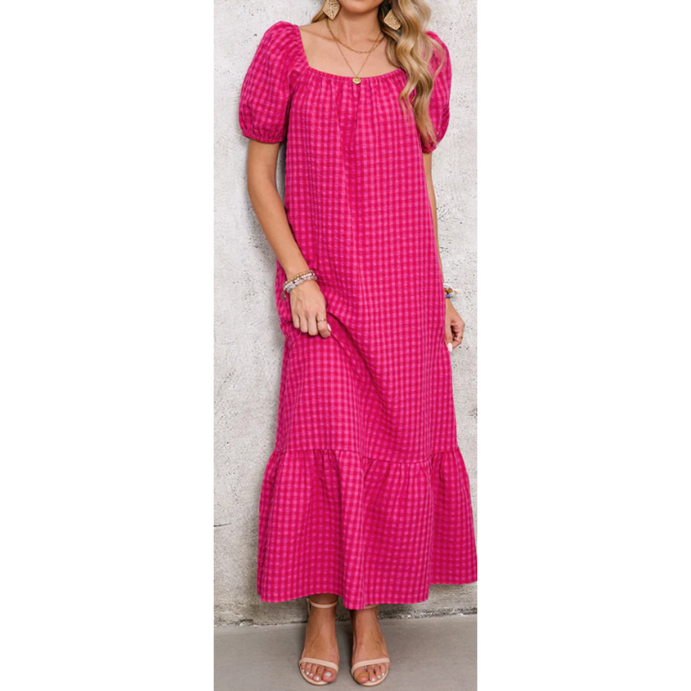 Rosie Gingham Puff Sleeve Maxi Dress w/Pockets-Women's Size Med - NWOT